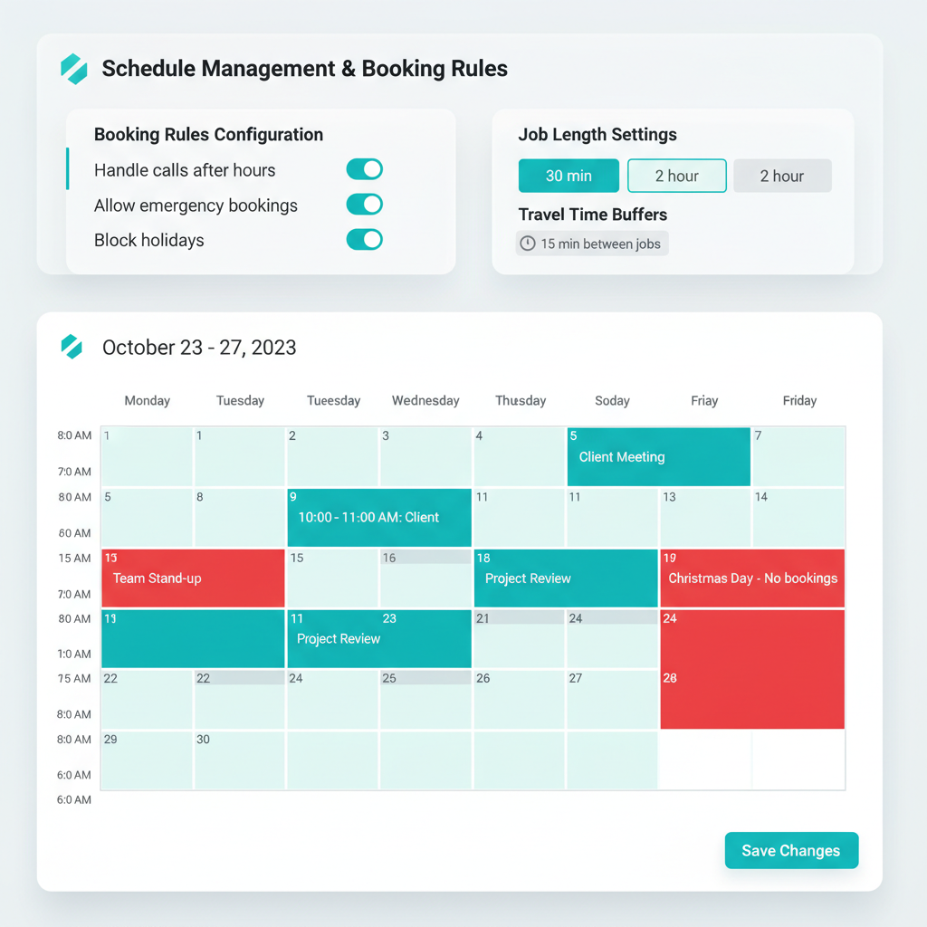 Calendar interface showing booking rules and schedule settings