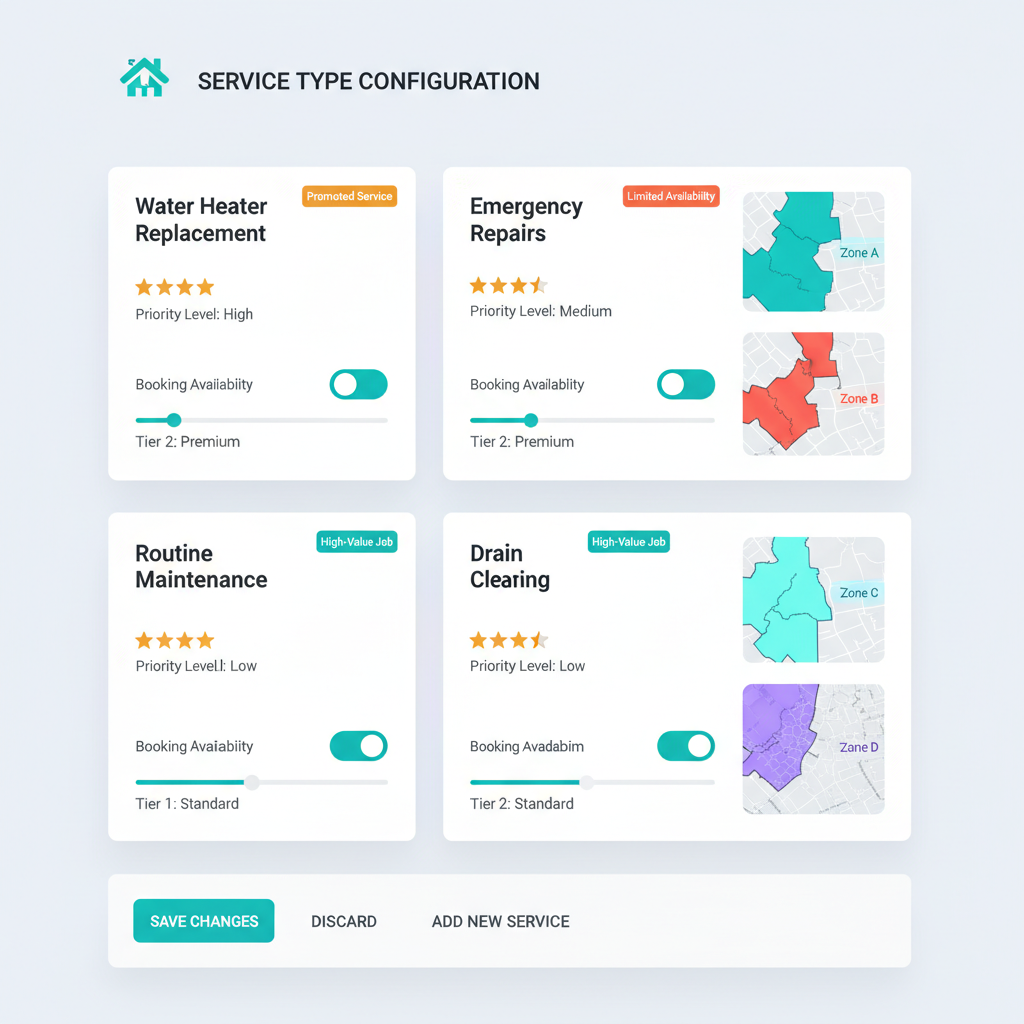 Service management dashboard with rule settings